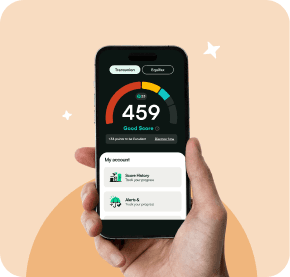 Credit Angel app showing a 459 Good Score gauge and account list